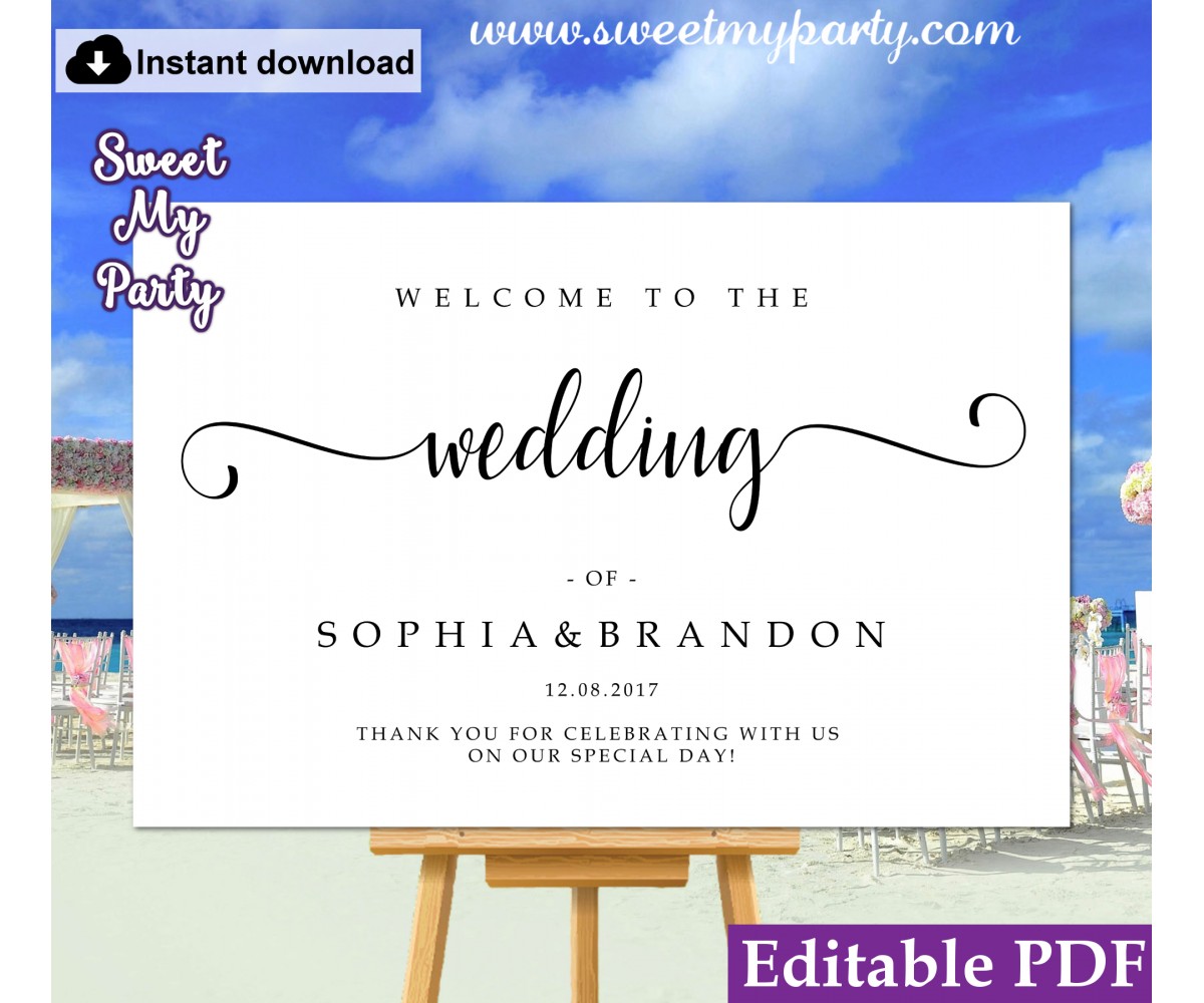 Modern Calligraphy welcome sign template,wedding welcome sign, (54b)
